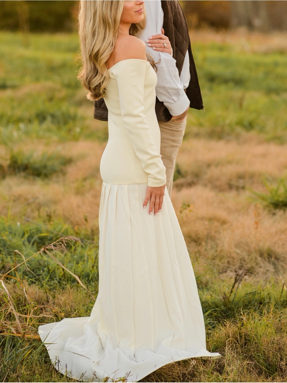 Meshki Off-Shoulder Long Sleeve Cream Maxi Gown
